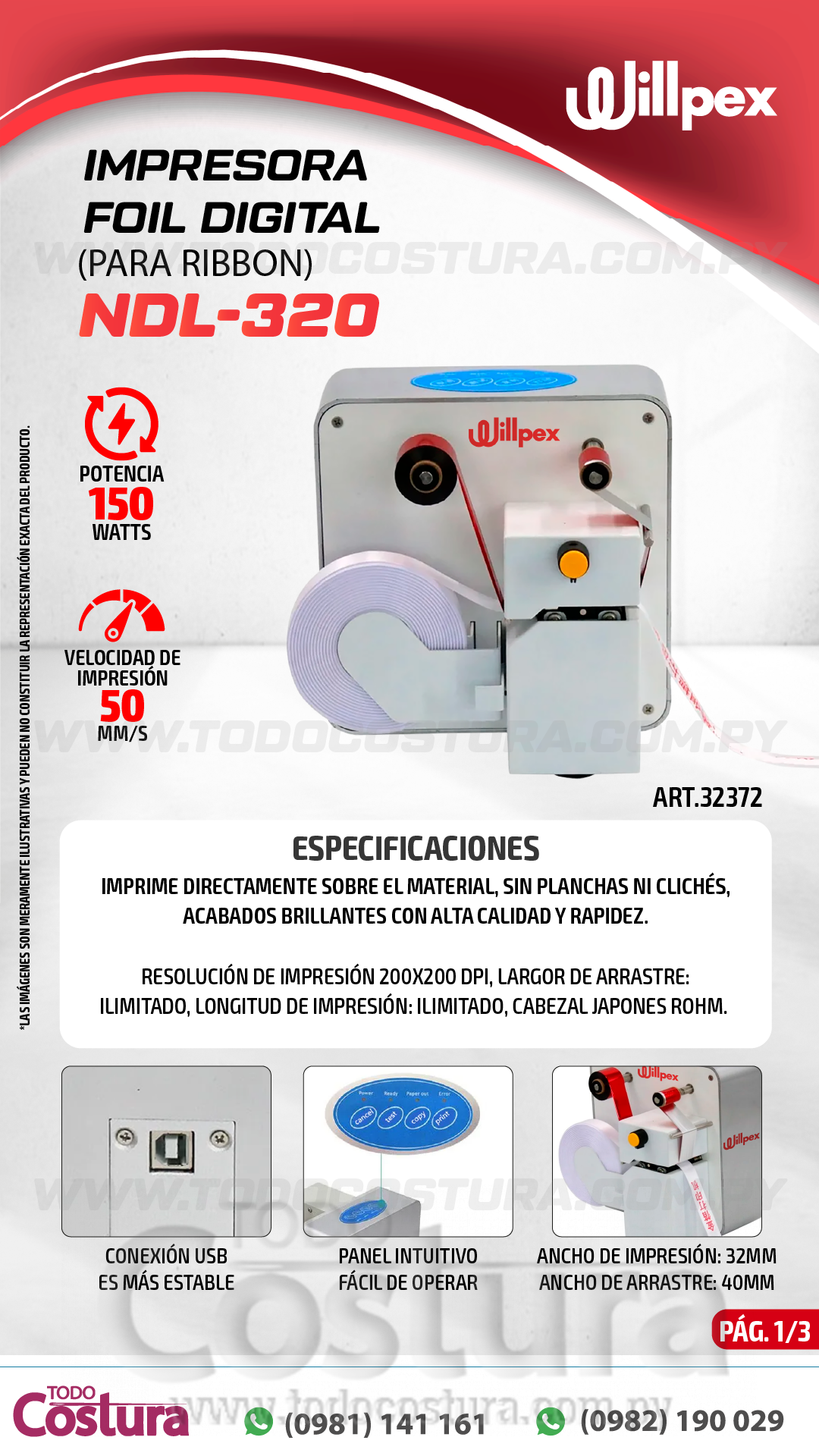 IMPRESORA FOIL DIGITAL (PARA RIBBON) WILLPEX NDL-320